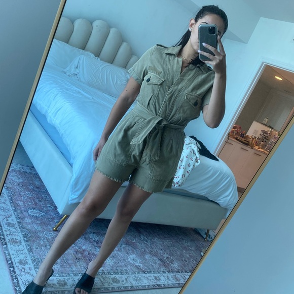 Free People Moss / Green Denim Romper - Picture 5 of 7